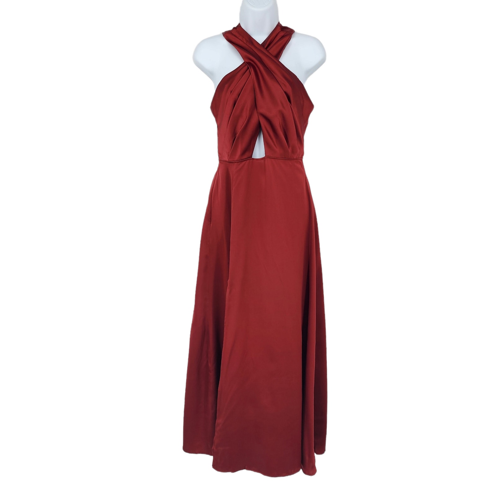 Silk Maison Cleopatra Bridal Silk Maxi Dress Front Slit In Burgundy Size Small — image 2 of 8